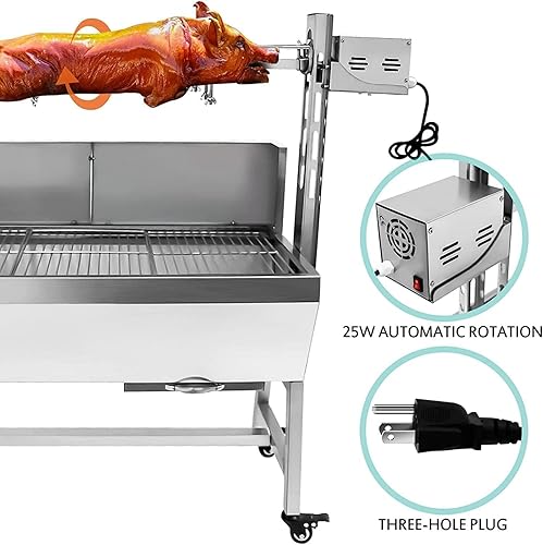 Miniatura 3 de OUKIDR Asador de parrilla con protector de cubierta trasera, motor de 25 W, asador de cordero de cerdo pequeño, parrilla de acero inoxidable de 37