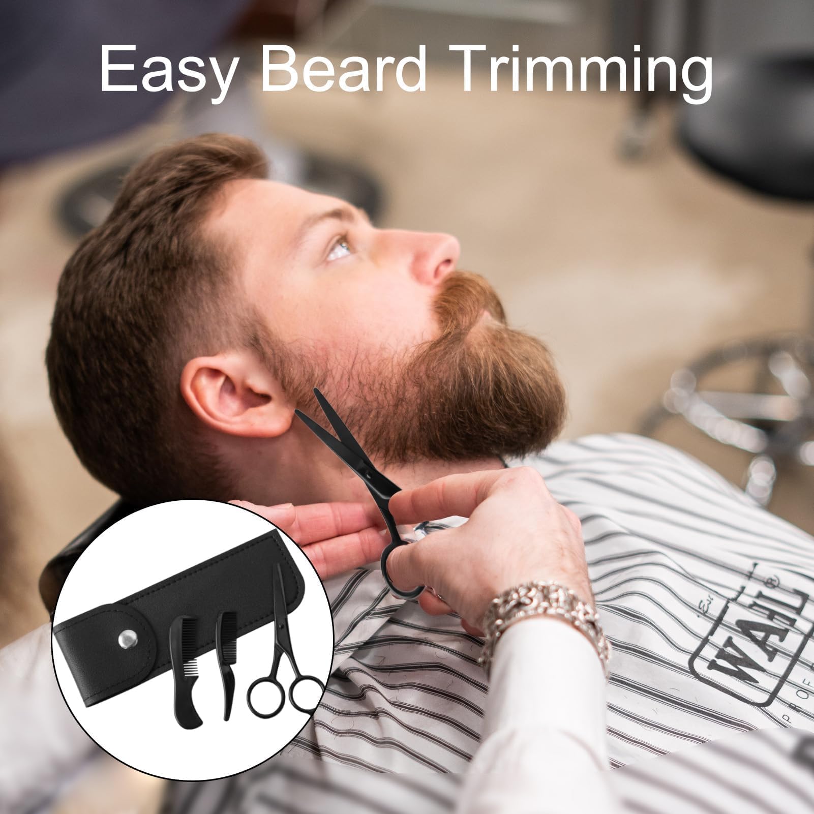 Tijeras Barba Hombre Profesional de Acero Alemán de para Barba y Bigote Tijera Barba Hombre Set 12,7cm Incluida Barbas de Tijeras para Barbaa y Bolso para Recortar Barbas Cabello y Cejas