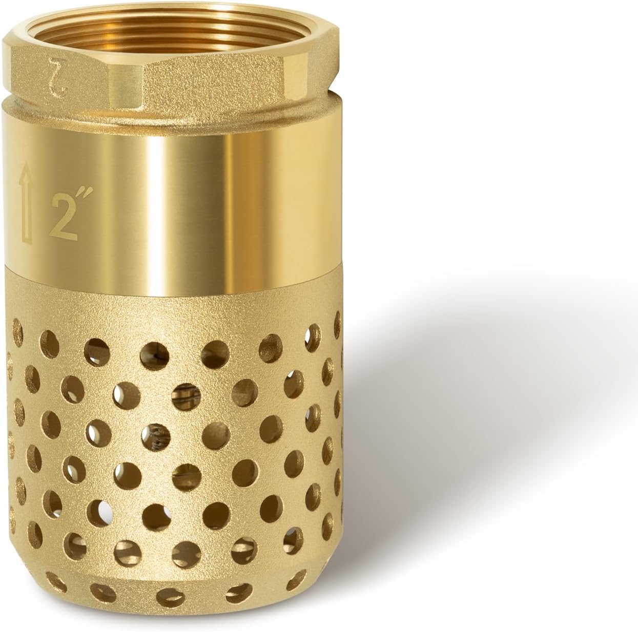 2-Inch Brass Foot Valve with Mesh Strainer, Universal One-Way Female NPT Check Valve with Backflow Prevention, Lead-Free Brass Construction for Irrigation and Water Pump Systems