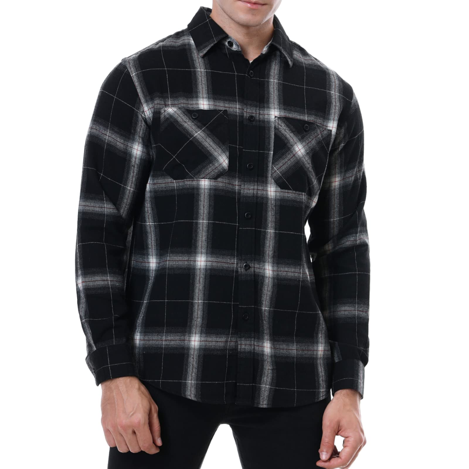 Photo 1 of *stock photo for reference* Ezmine Men’s Flannel Shirts Long Sleeve Large Black w/ Red 