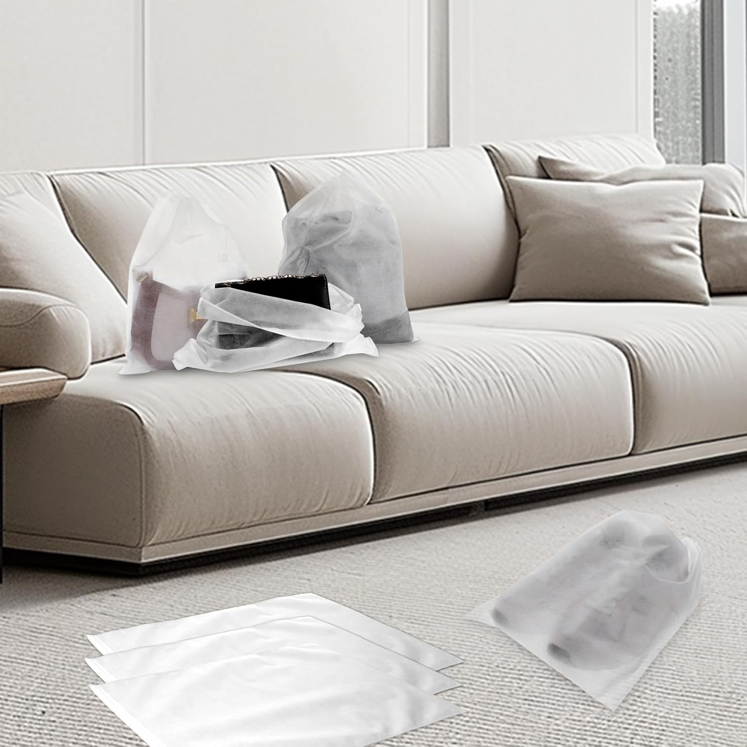 100 Pcs Dust Bags for Purses Storage Bags for Handbags Non Woven Fabric Handbags Storage, Shoe Travel Package for Packing, Home Closet Organizer Dust Cover (15.7x19.7in) - Image 5