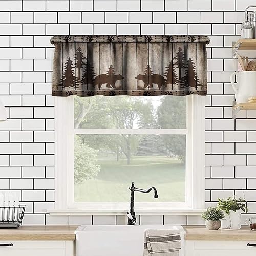 Miniatura 2 de JanJCurt Cenefa de cocina con diseño de oso de oso rústico, bosque de pinos, animales salvajes, oso negro, retro, cenefa de ventana de madera para