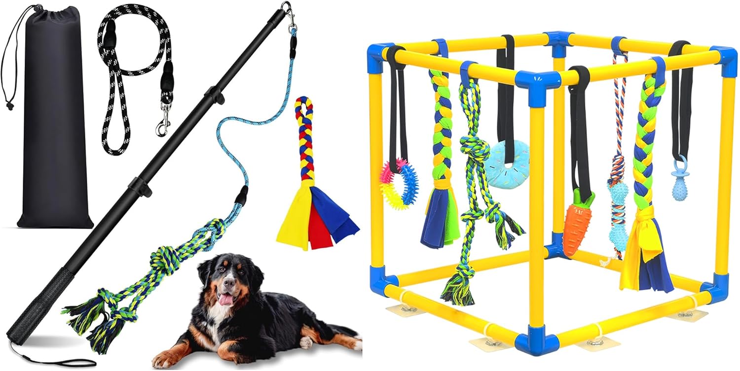 Puppy Play Gym with 8 Hanging Toys for Teething &Chewing, Interactive Activity Center for Small Dogs to Relieve Boredom & Anxiety, Indoor Enrichment Toys to Keep Them Busy