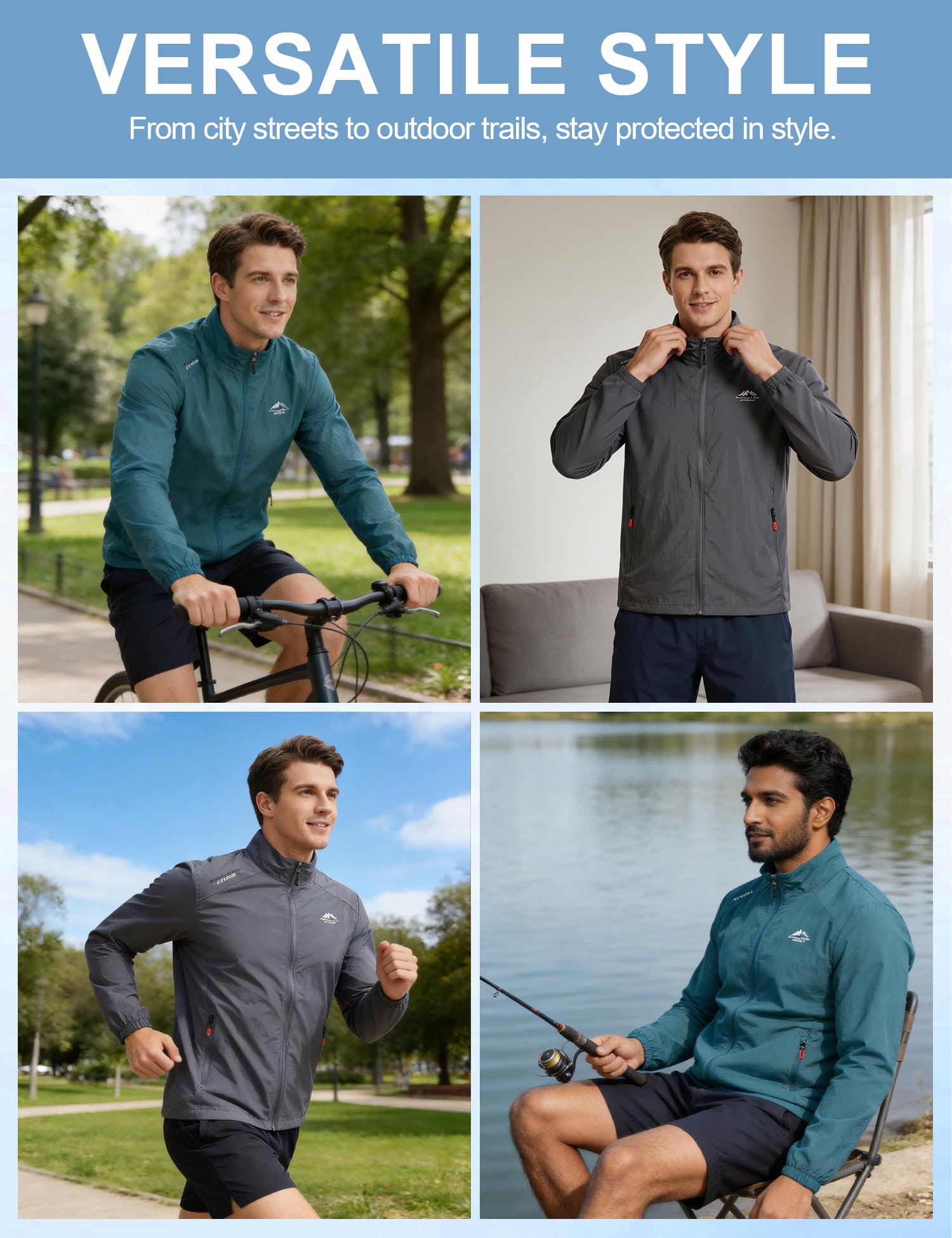 Venzina Sunscreen Jacket for Men UPF 50 Slim Fit Stand Collar Blue L 4