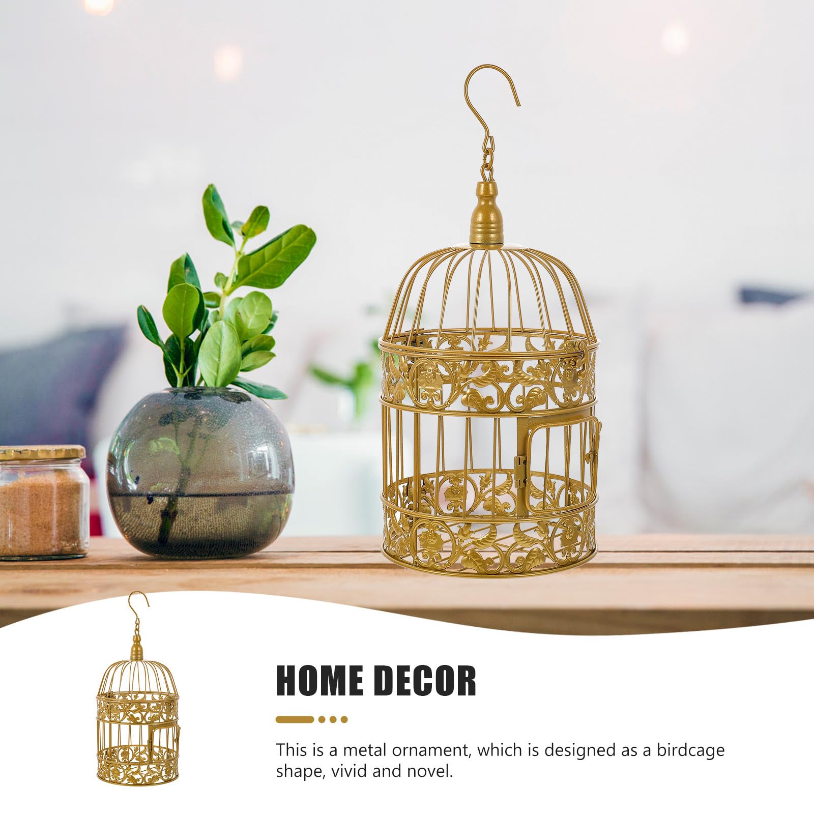 Angoily Cage à Oiseaux Forgé Doré Style Européen 19X35Cm pour Décoration de Mariage et Jardin, Ornement Artistique pour Intérieur et Extérieur