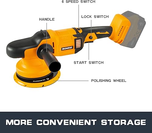 Miniatura 2 de IRONFIST Pulidora orbital inalámbrica para baterías DEWALT de 20 V MAX, 6 pulgadas, 5.906 in, sin escobillas, cera de automóvil 6 velocidades