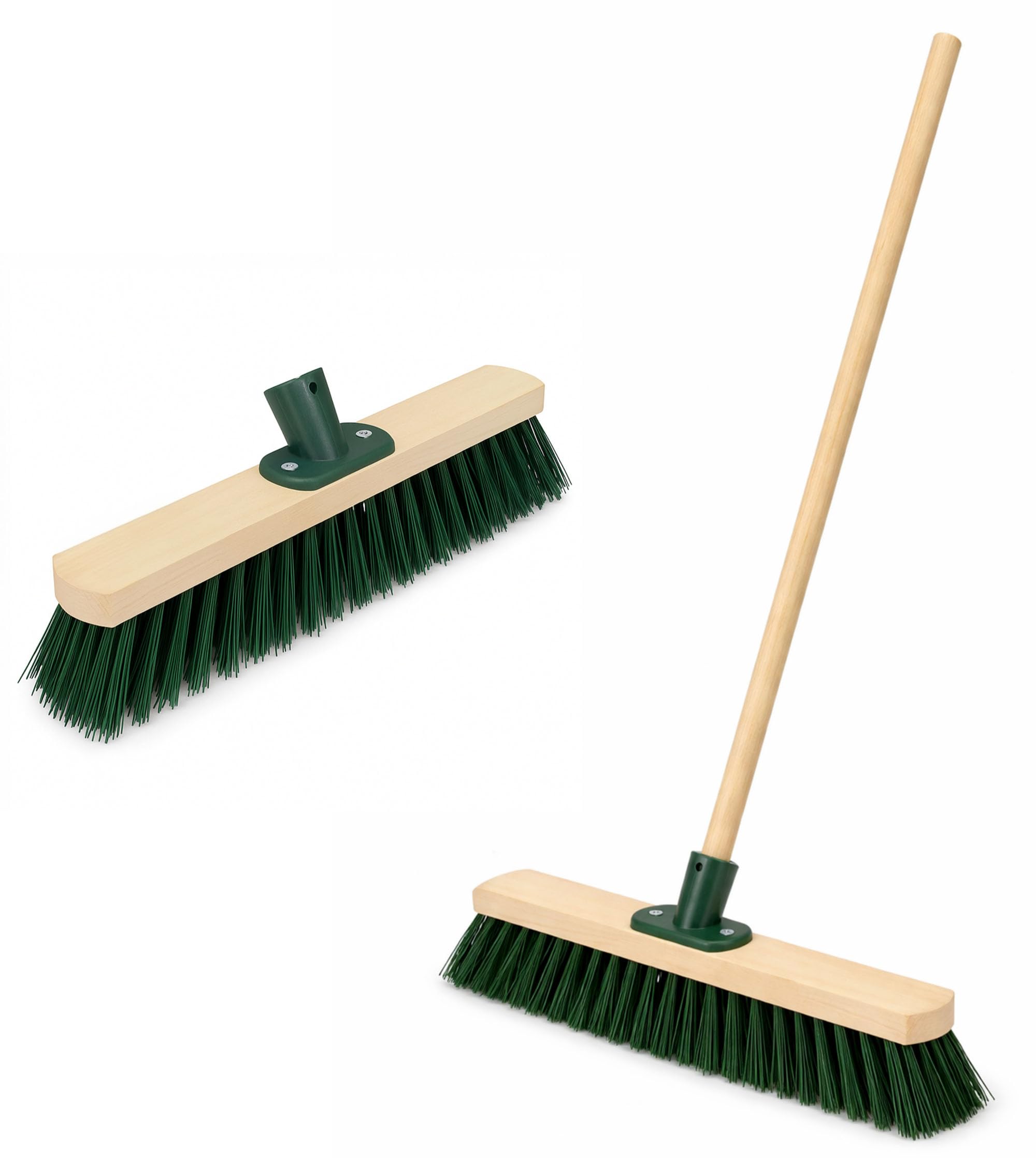 BH | Outdoor Broom - 1.2m Wooden Stick | 16" Head | Green | Stiff Hard Bristles Sweeping Brush | Scrub Brush long Handle | Hard Floor Sweeping Brush for Patio Garden Driveway & Garage - By BEST HOUSE