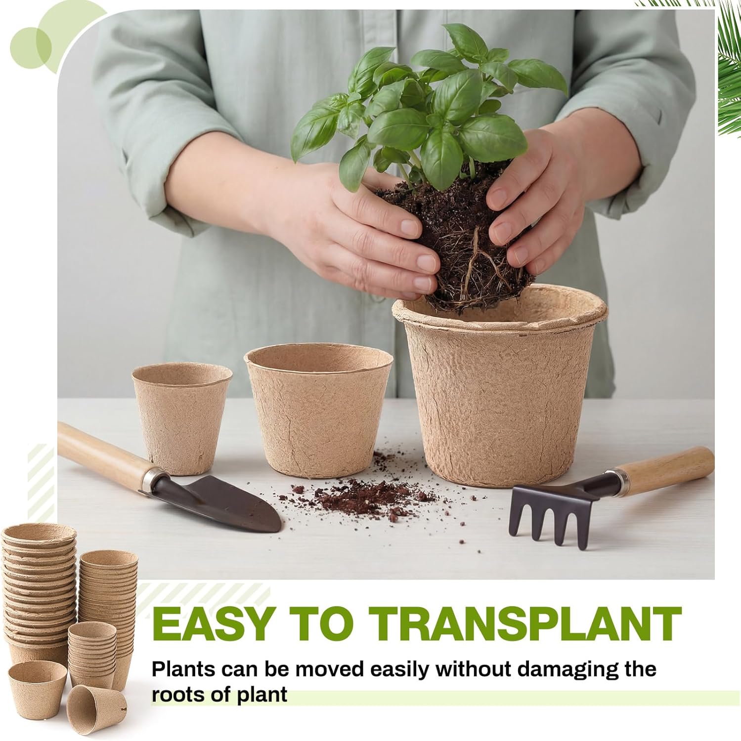 Karenhi 80 Pcs Peat Pots 5/4/ 3.15 Inch Biodegradable Organic Seed Starting Pots with Drainage Holes Round Nursery Plants for Vegetables, Herbs, Flowers Indoor Garden Germination