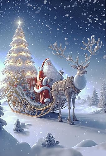 ULLiaN Kit de pintura de diamante 5D, arte de cruz de diamante, arte de cruz, árbol de Navidad por números, juego de decoración de pared para el