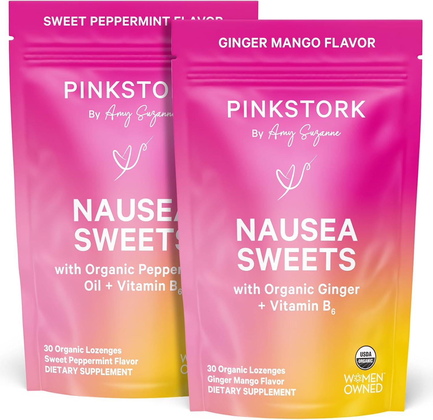 Pink Stork Organic Sweets Bundle for Morning Sickness and Motion Sickness Support, Added Vitamin B6, 1st Trimester Pregnancy Must Haves - 60 Wrapped Candies