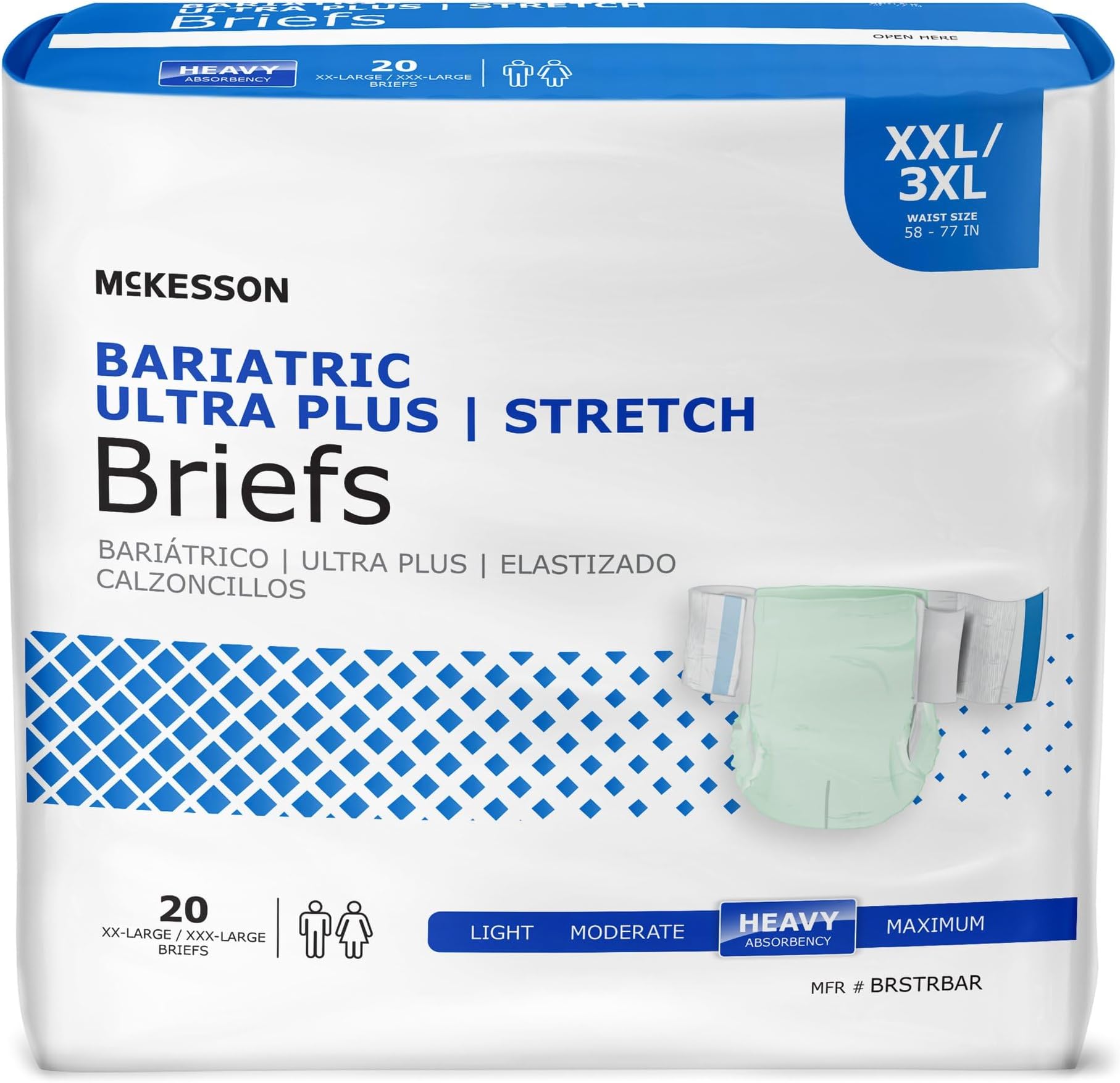 McKesson Ultra Plus Stretch Briefs, [80 Count], XXL/3XL, 58-77 in. Incontinence Adult Diapers, Heavy Absorbency, Unisex, Disposable, Elastic Leg Gathers and Contoured Fit for Men and Women