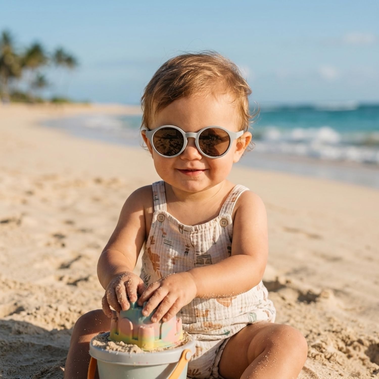 BÉABA, Occhiali da Sole per Bambini 2-4 Anni, Protezione 100% UV - CAT 3, Protezione Laterale, Comfort Ottimale, Astine Regolabili 360°, Sasso