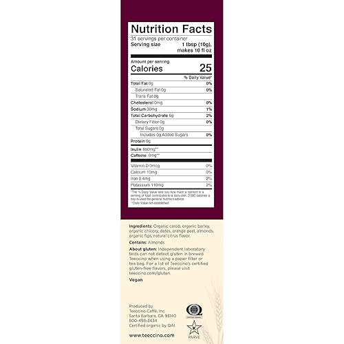 Miniatura 2 de Teeccino Alternativa al café de achicoria de naranja sanguina, café de hierbas molido que es prebiótico, sin cafeína y sin ácidos, tostado ligero,