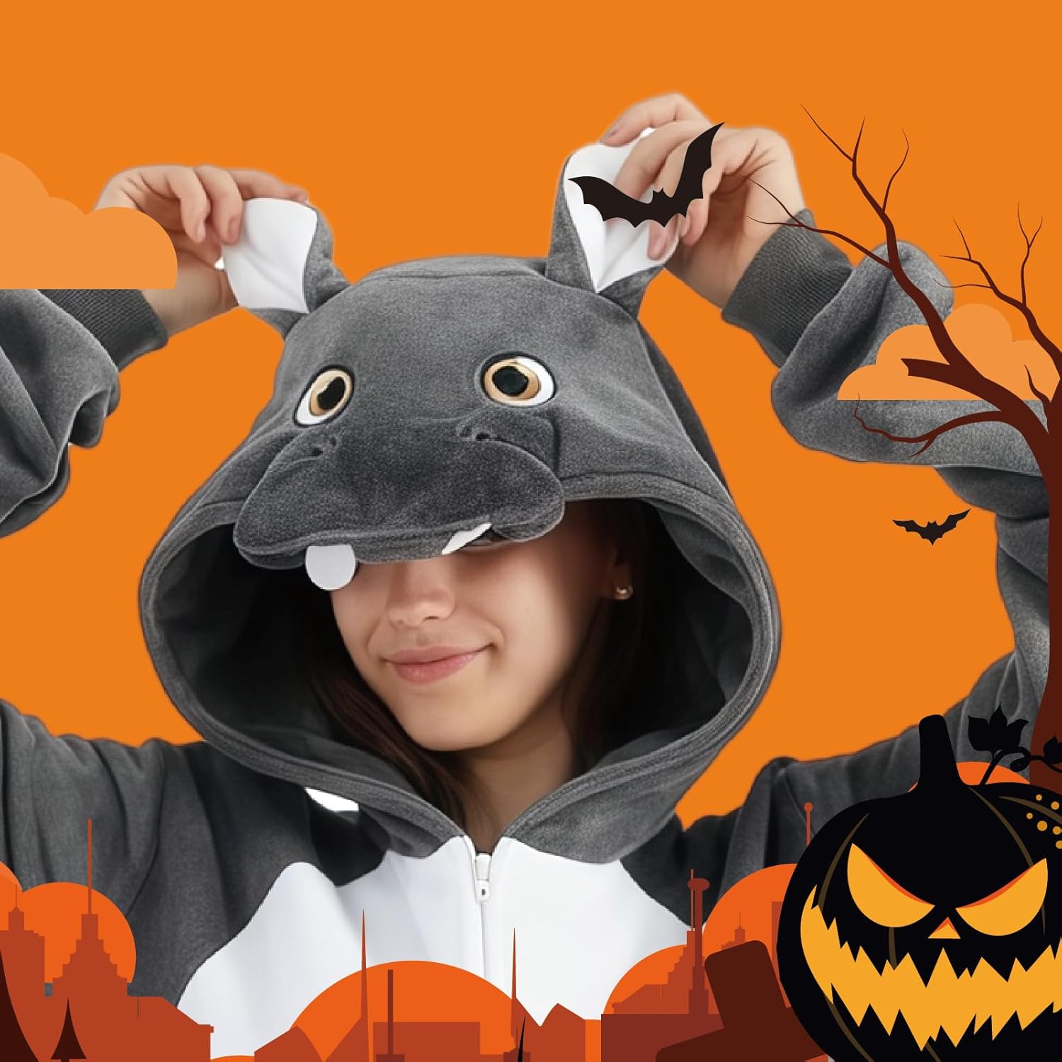 Unisex Adult Onesie Pajamas,Flannel Hooded Sleepwear Halloween Costumes Animal Cosplay Homewear - Image 2