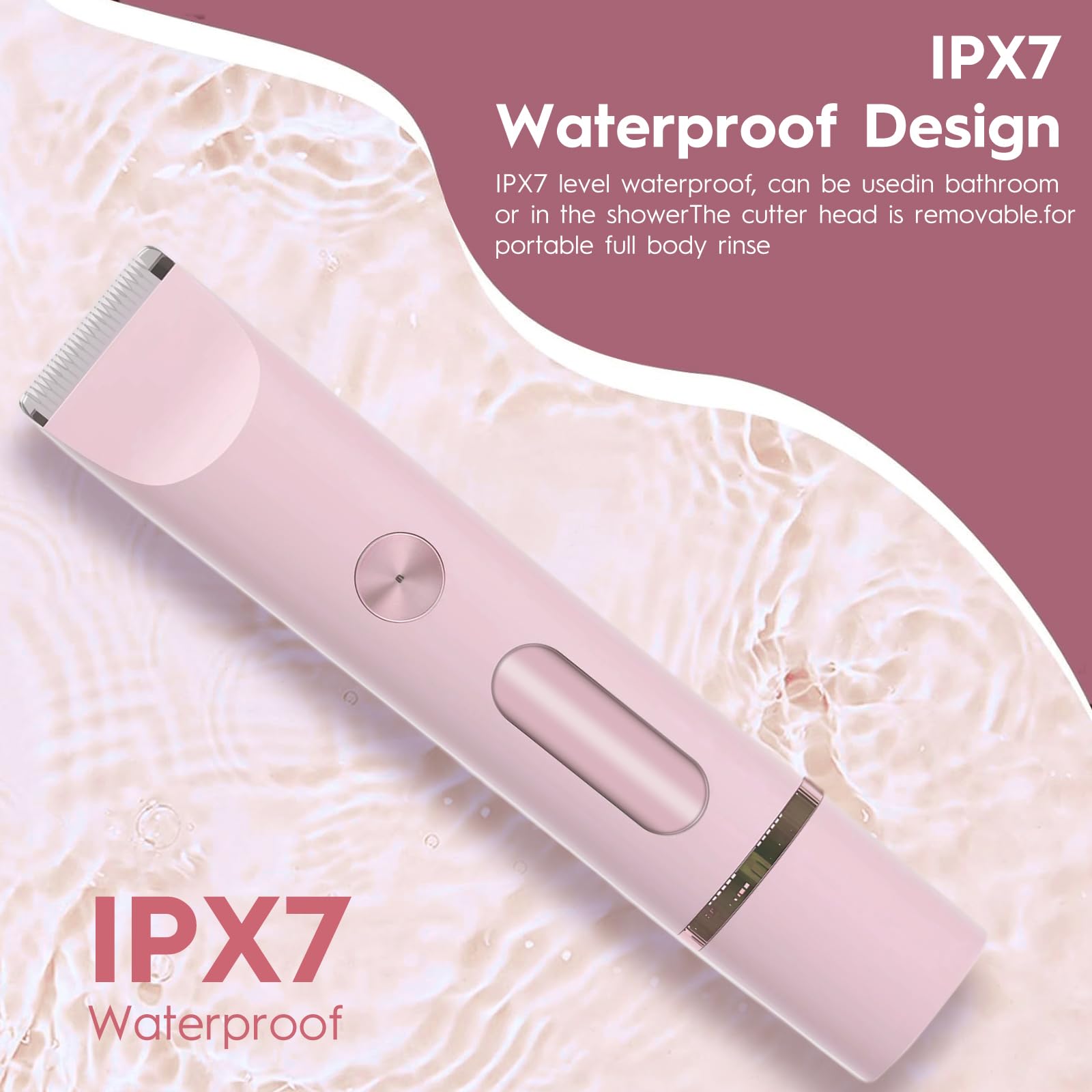 2 in 1 Rasoir Electrique Femme, Tondeuse Femme Intime, IPX7 Étanche Rasoir Femme, utilisation humide et sèche pour le visage, les aisselles, les jambes (Rose)