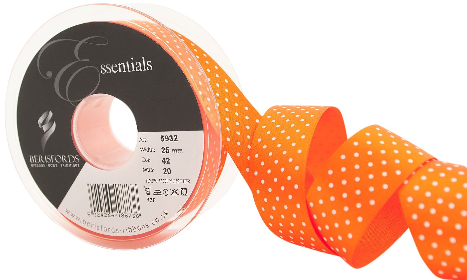Berisfords 42 Orange Delight Micro Dot Ribbon (Value Roll)