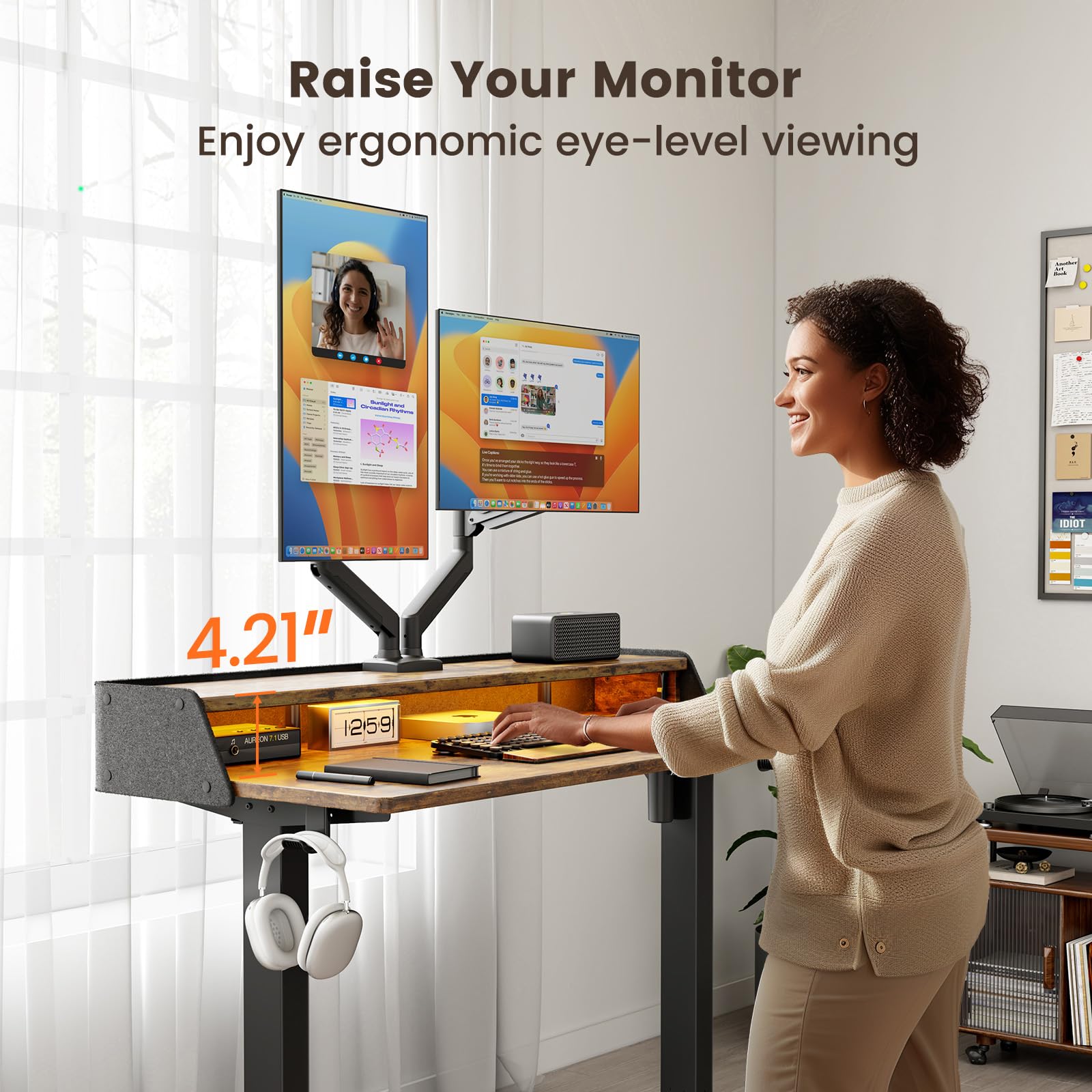 ErGear Standing Desk with LED Strip 48 x 24 Electric Height Adjustable RGB Gaming Table with Shelf Sit — view 7