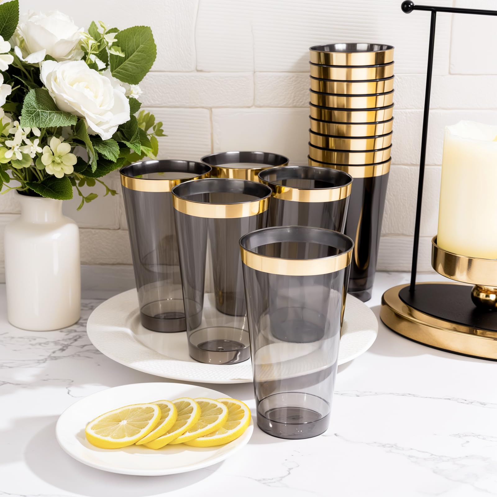 LIYH Black Gold Rim 100 Pcs Heavy Duty Plastic Wine Cups For Party — Amazon image 5