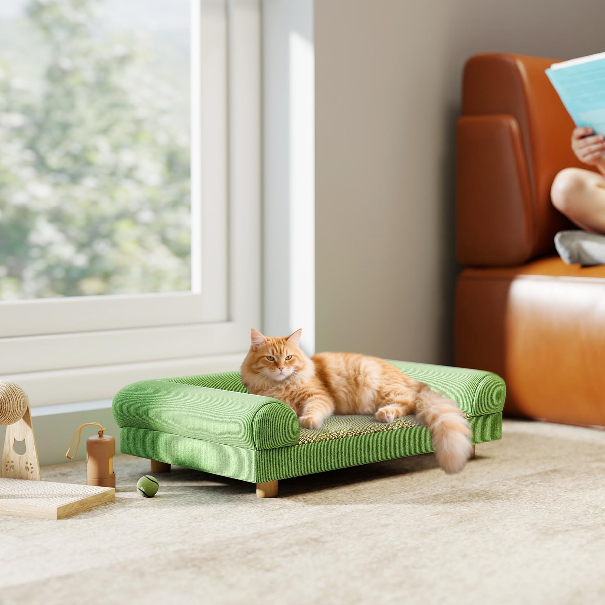 PawHut Canapé pour Chien Chat lit pour Chien surélevé avec Assise de Tapis Frais, accoudoirs et Pieds, en Velours Doux, pour Animal jusqu'à 5 kg, 63 x 41 x 17 cm, Vert