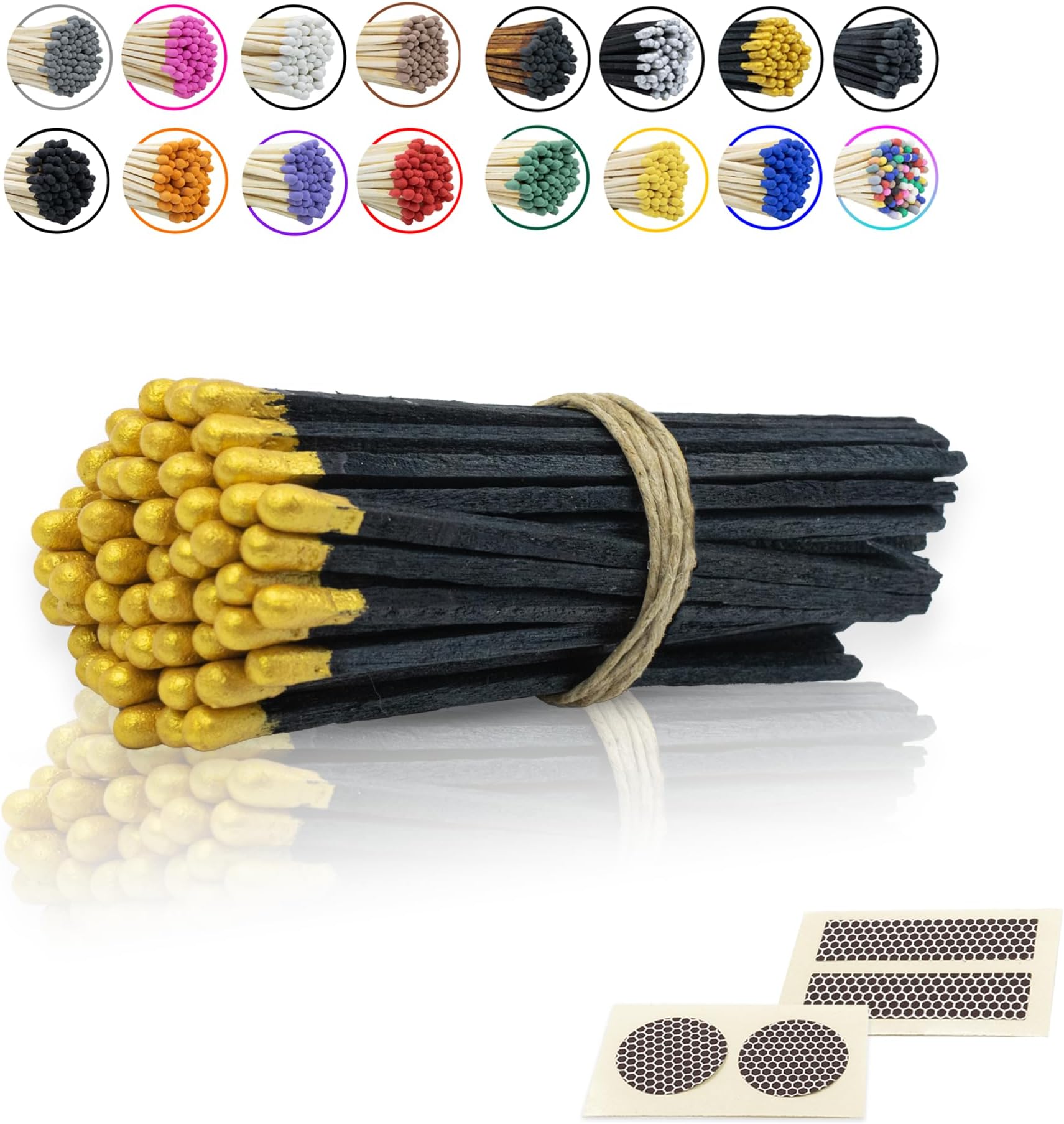 4" Inch Long Wooden Refill Matchsticks with Strike Stickers - Safety Matches Wholesale Bulk Loose by Chandler Studio (50 Pieces, Gold)