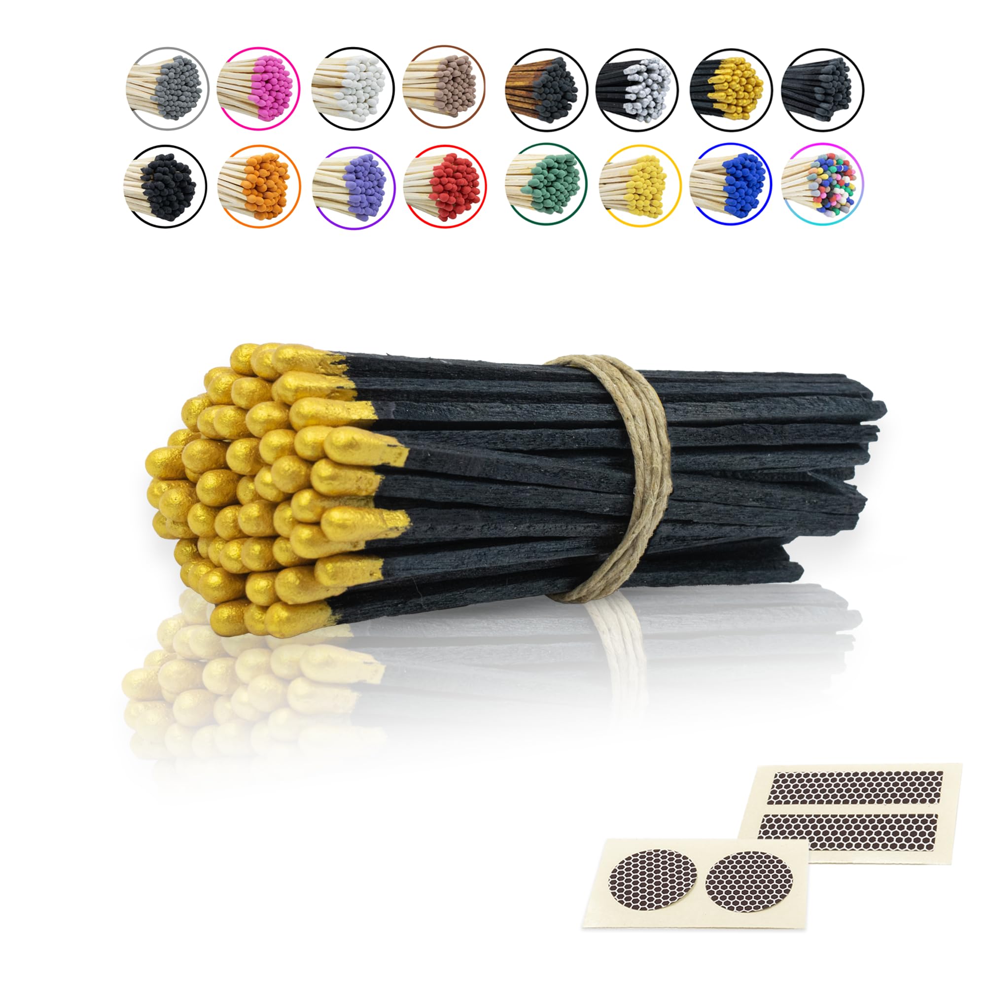 4" Inch Long Wooden Refill Matchsticks with Strike Stickers - Safety Matches Wholesale Bulk Loose by Chandler Studio (50 Pieces, Gold)