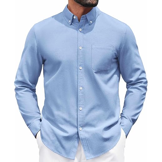 COOFANDY Camisa masculina Oxford casual de botão de manga comprida sem tucked camisas sociais de ajuste regular