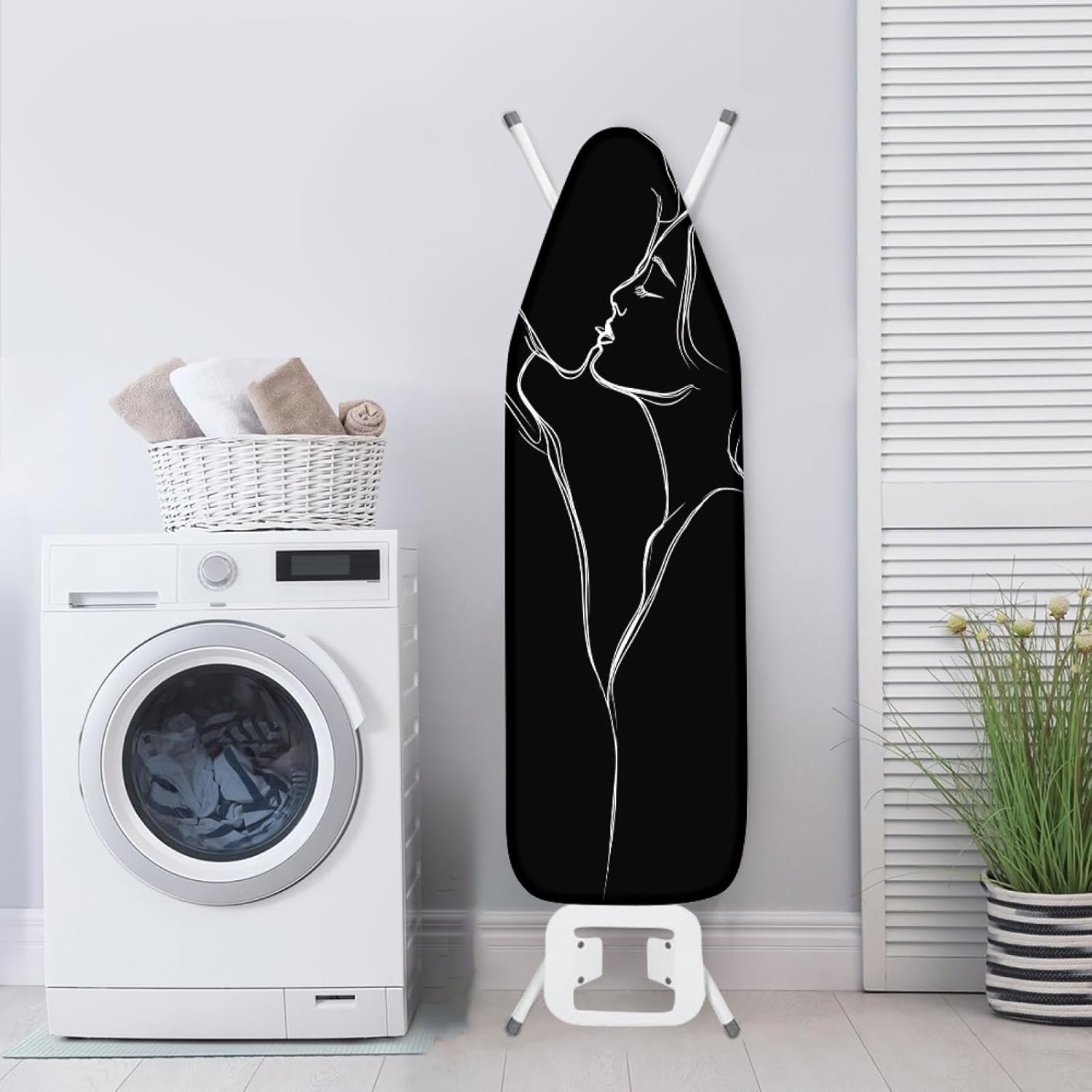 Large Ironing Board Cover and Pad 59x19 Black Geometric Art Iron Table Cover with Padding,Extra Wide,Resist Scorching and Staining,Heatproof,Adjustable Fastener Durable Stain