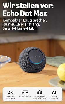 Amazon Echo Dot Max (neueste Generation), Lautsprecher mit raumfüllendem Klang und integriertem Smart-Home-Hub, Graphit, mit Alexa+ Early Access
