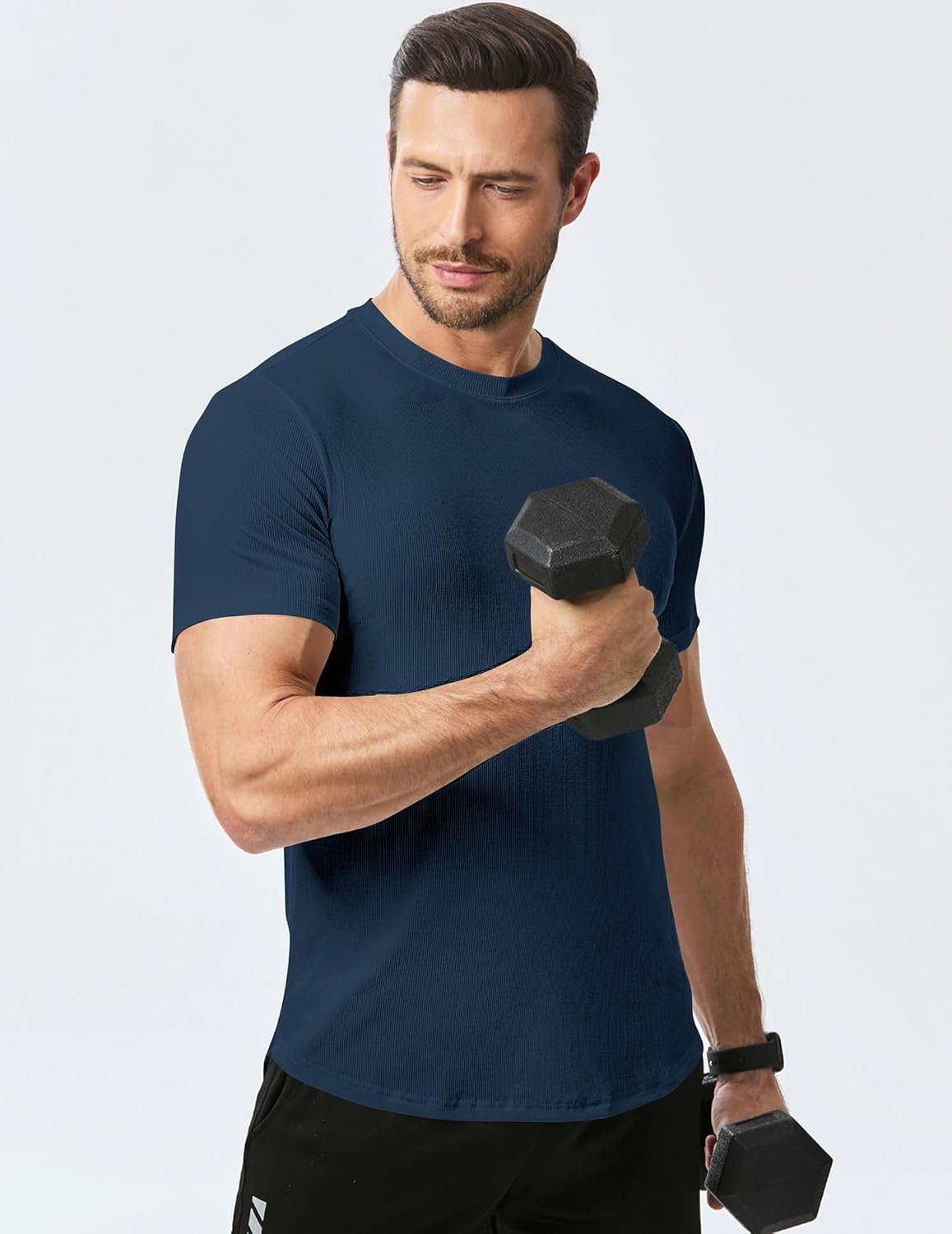 Mens Slim Fit Muscle Crewneck T-Shirt Summer Athlelic Shirts Longline Short Sleeve Summer Tees Shirts - Image 4