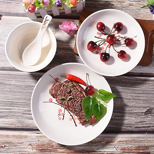 Miniatura 6 de Juego de vajilla de 4 piezas, platos, plato, cuenco, cuchara, juego de vajilla japonesa pintado a mano rojo