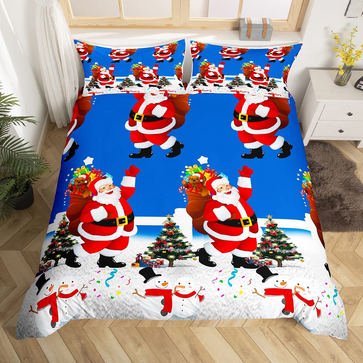 Ensemble de literie de Noël King Size bleu et blanc pour décoration de chambre enfant