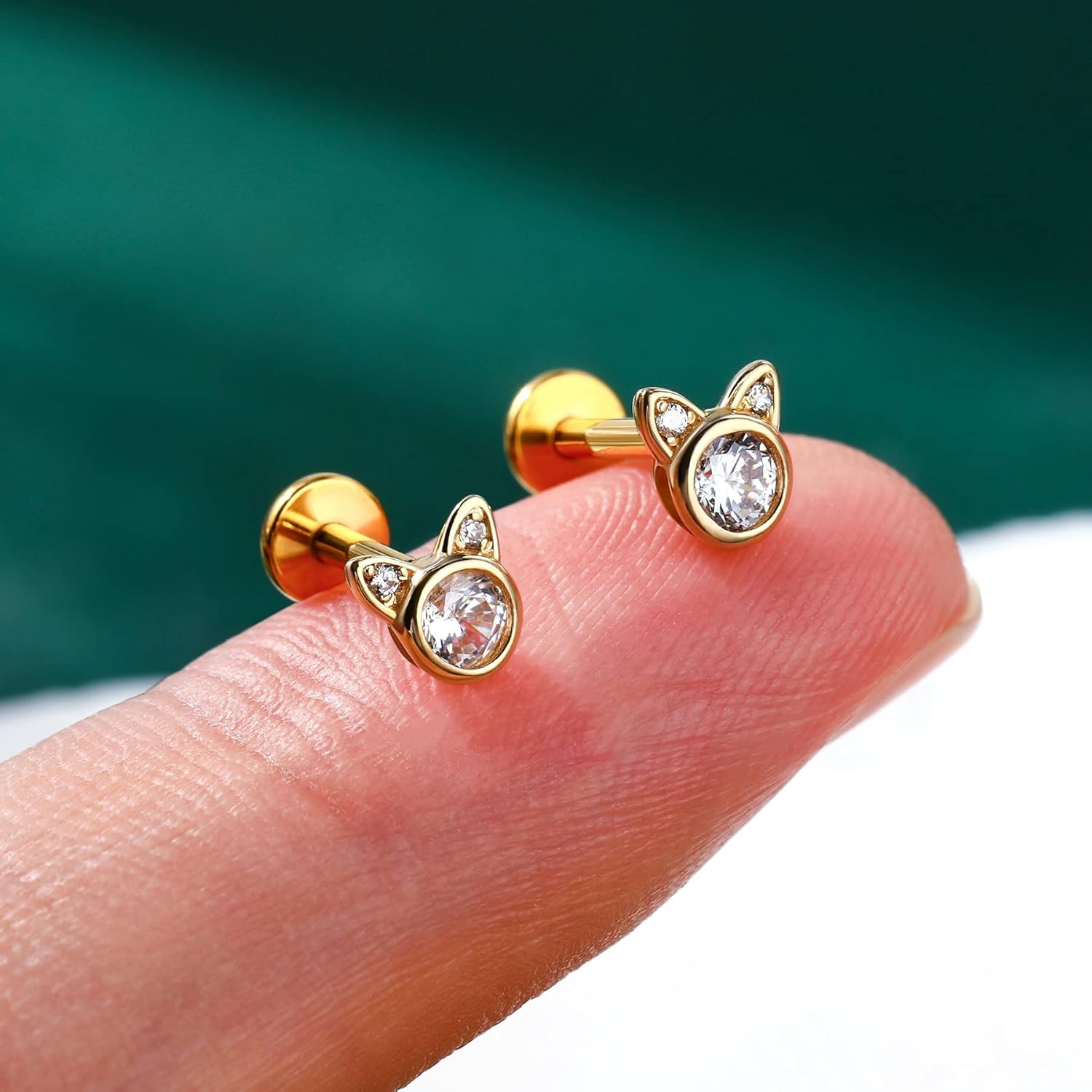 COCHARM 14K Gold Threadless Helix Cartilage Tragus Earring Stud, 16g Cat 14K Real Gold Tragus Labret Stud Flat Back, 14Kt Push Pin Helix Cartilage Piercing Jewelry - Image 2