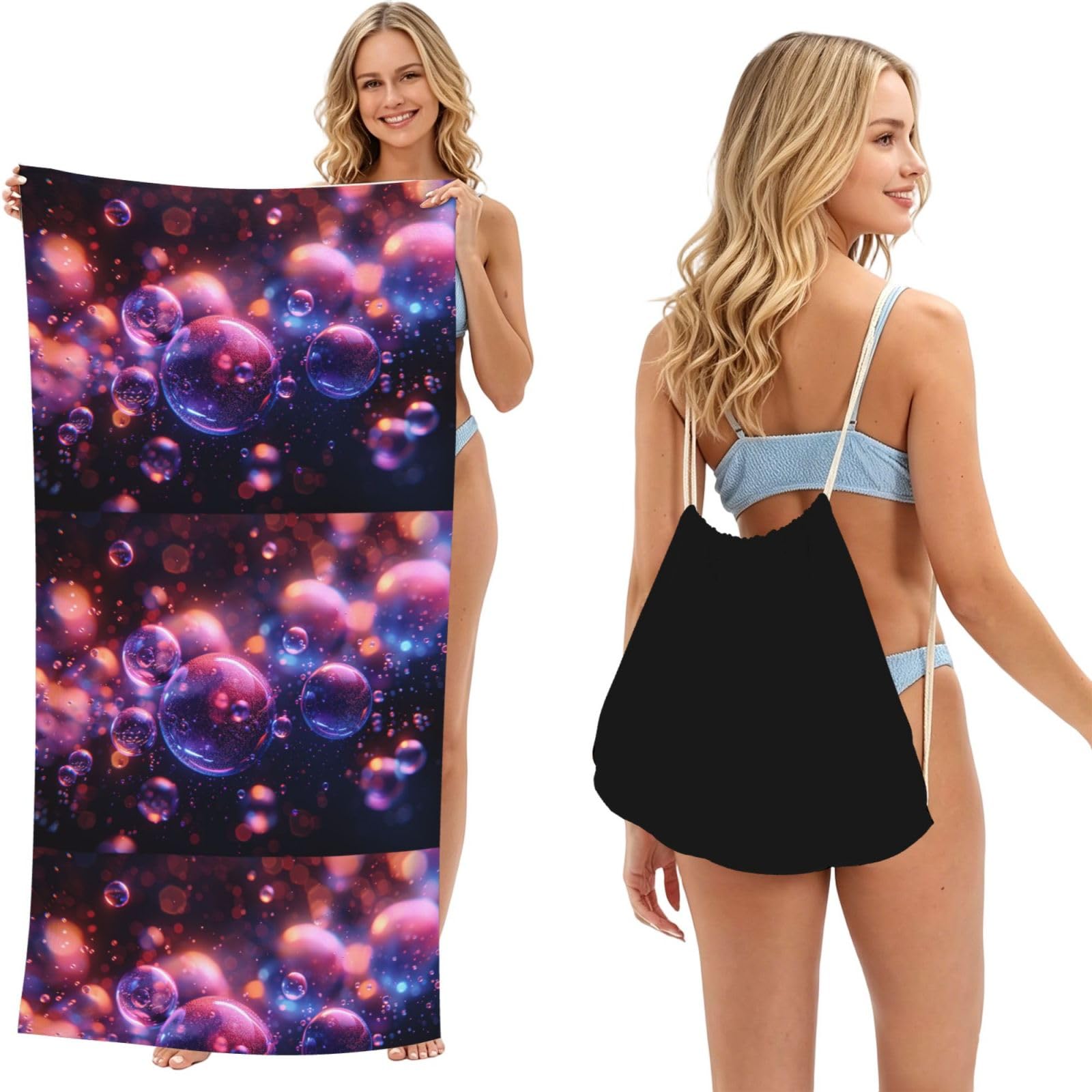SKGOHLH Dreamy Bubble 2in1 Packable Beach Towel Bag Women