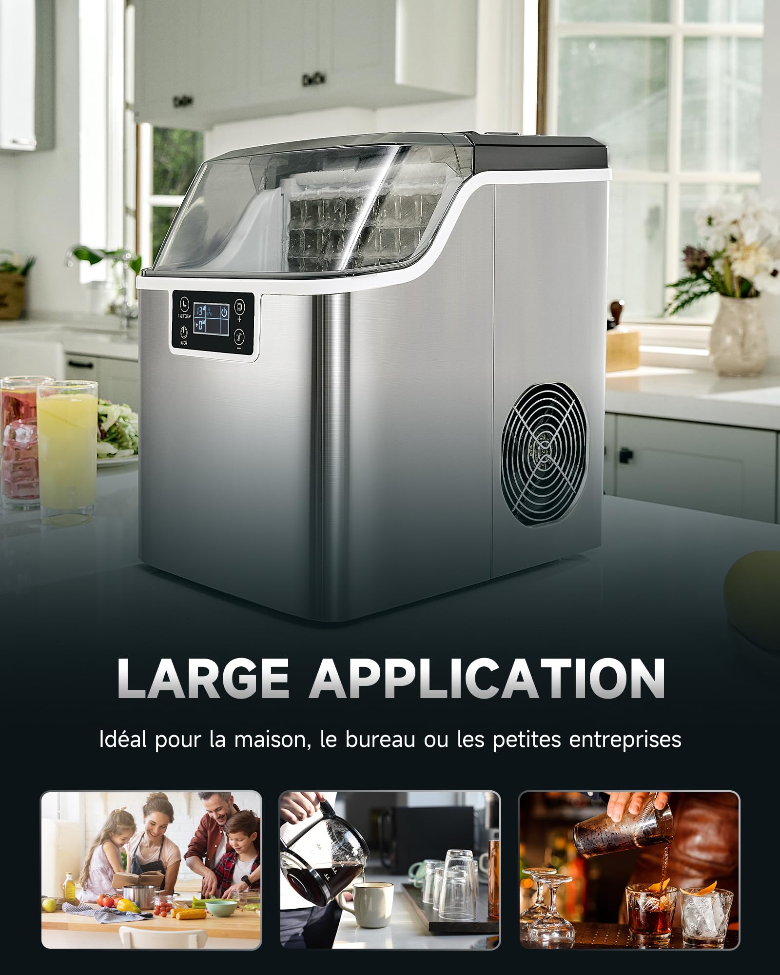 CO-Z Machine à Glaçons 22kg en 24H, 24 Glaçons en 11-20 Minutes, Ice Maker 160W Réservoir d’Eau 3,2L Fonction Auto-Nettoyage, avec Pelle et Panier à Glaçons, Portable pour Maison Bureau Bar Restaurant
