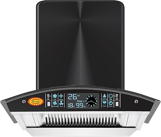 Surya Filterless Kitchen Chimney SS60-2021 in 60 cm with Features Auto Clean, LPG Sensor, Wave Sensor Black