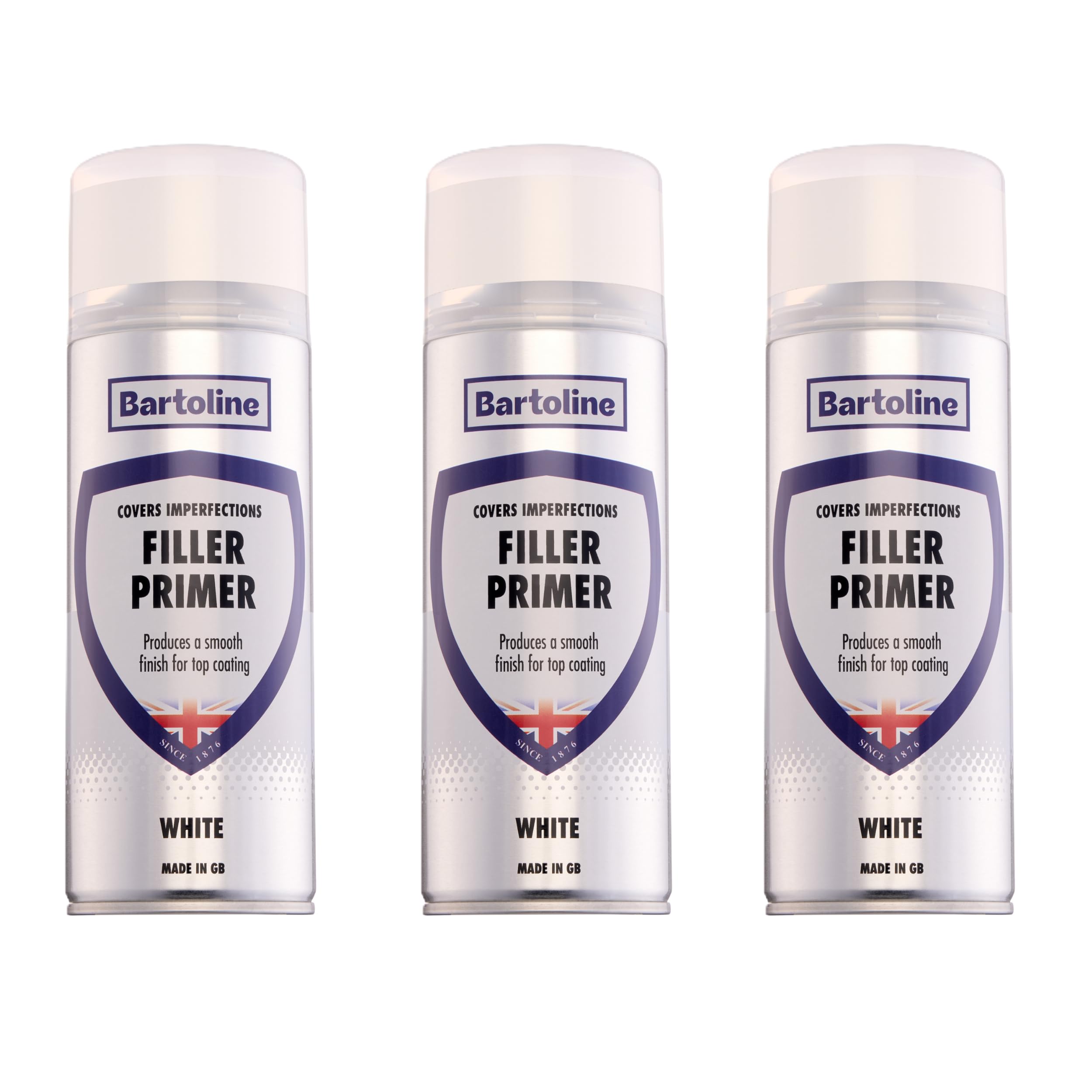 Bartoline Filler Primer White Spray Paint 400ml – 3 Pack High Build Primer for Metal, Wood & Plastic - Fills Scratches and Dents Matte Finish, Fast-Drying