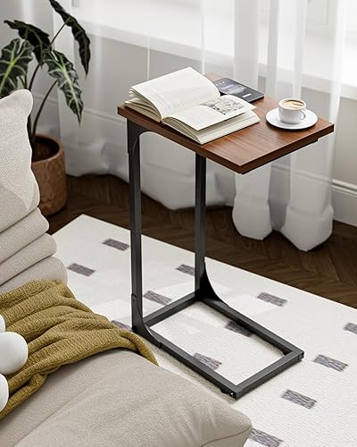 Miniatura 8 de Mesa auxiliar en forma de C para sofá, soporte de café pequeño, bandeja de sofá con marco de metal y resistente al agua, resistente a los arañazos,