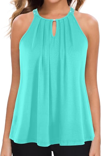 MANER Womens Tank Top Casual Halter Top Summer Flowy Cami Loose Fit Sleeveless Shirts