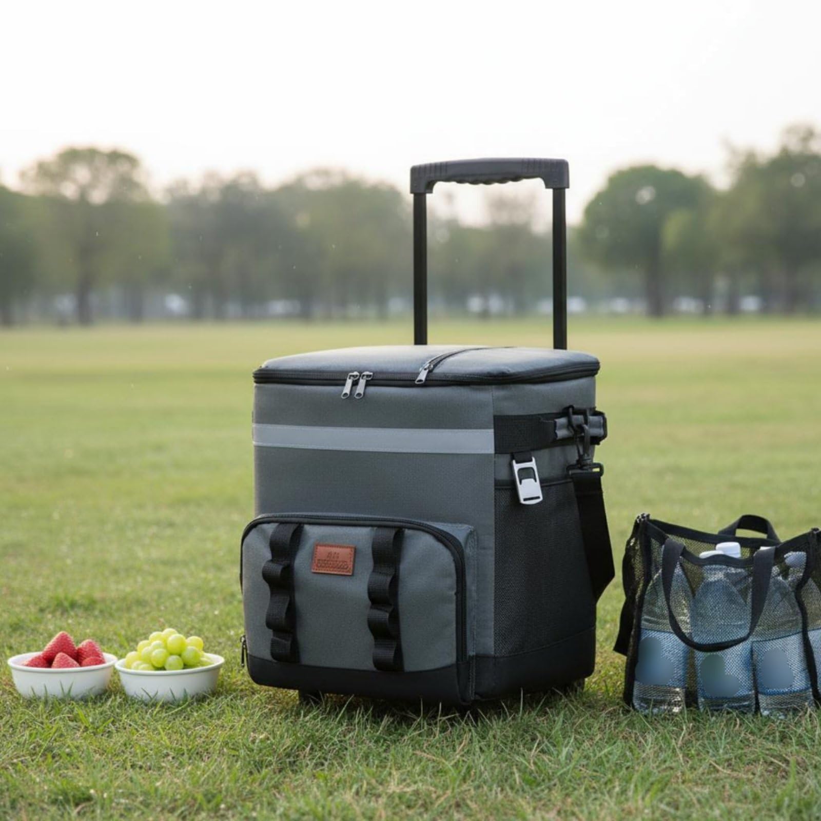 Borsa Termica Trolley per Conserve Snack Bevande Pasti Organizzati con Interno Isolato in Oxford Adatta Viaggi Familiari Picnic Trasporti, Grigio
