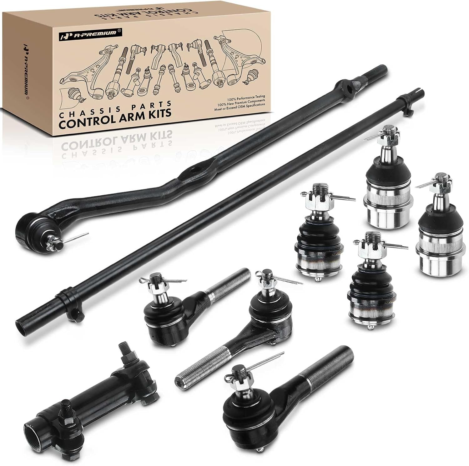 A-Premium Set of 10, Front Upper Lower Ball Joint, Inner Outer or At Pitman Arm Tie Rod End, Compatible with Jeep Wrangler 1997-2006, TJ 1997-2006, 4WD Only