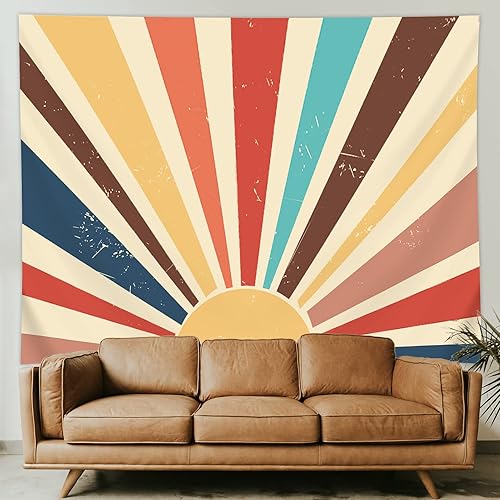 VOUORON Tapiz vintage bohemio para colgar en la pared, 52 x 60 pulgadas, natural retro de los años 70, arco iris, amanecer, atardecer, tapices