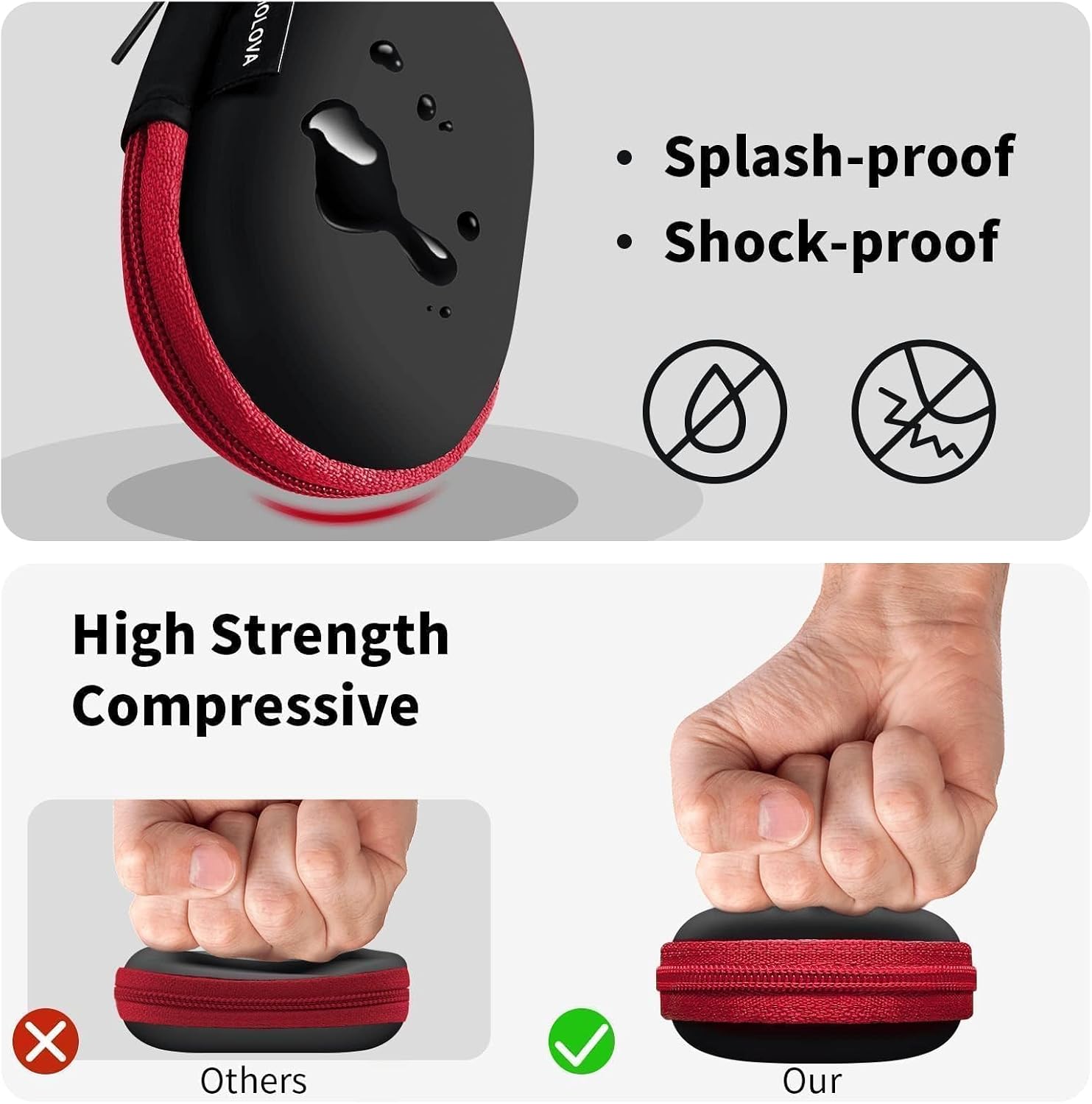 1 Pack Oval Earbud Case Storage Bag with Carabiner, Red image 3