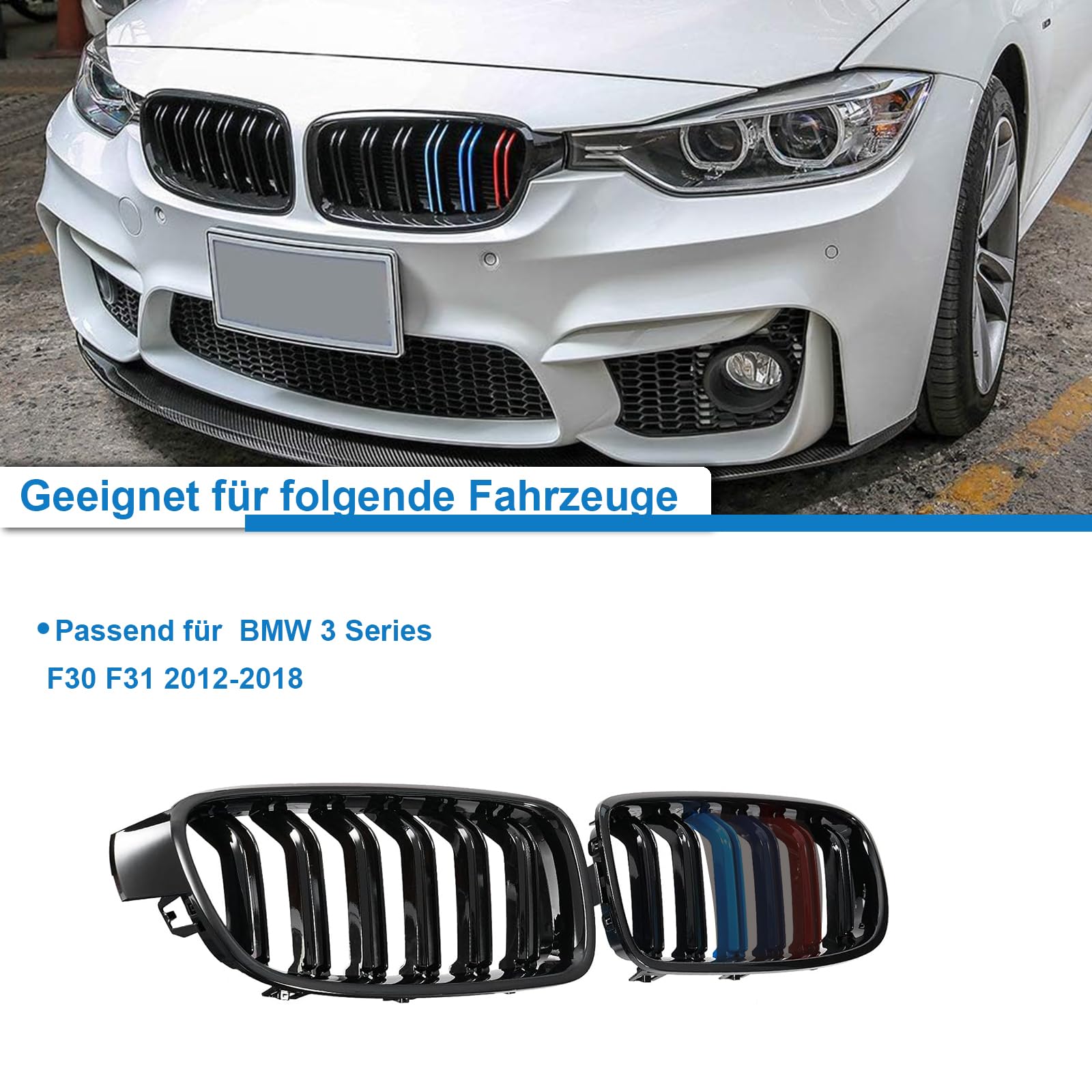 F30 Kühlergrill für BMW 3er f30 Nieren Schwarz f30 f31Grill Glanz Schwarz Doppelsteg Sport Kühlergrill m Farbe 2012-2018