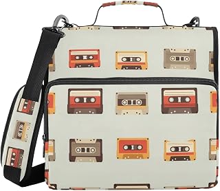 Gray Music Tape Zipper Binder 1.5 Inch 3 Ring Binder Organizer with Zipper 500 Sheets Capacity Expanding File Folder with Shoulder Strap for School Storage Organizer