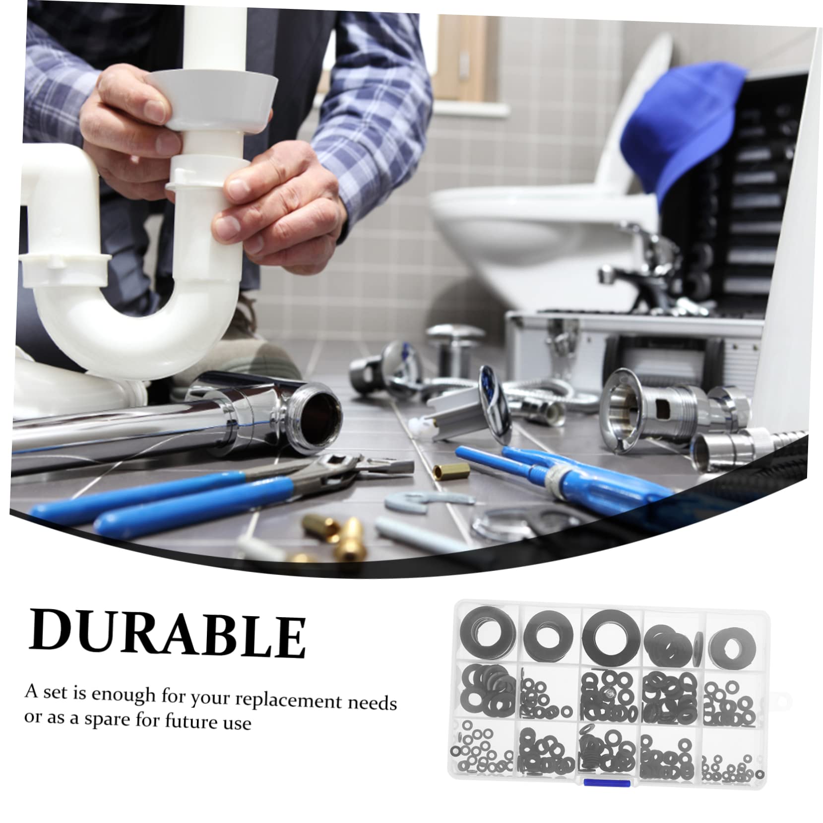 Homoyoyo Guarnizioni Rubinetto Piatte Nere in Plastico, 215 Pezzi Multi-misura 30/25/20/16/12/10mm, per Lavandino Cucina e Bagno, Riparazione Perdite