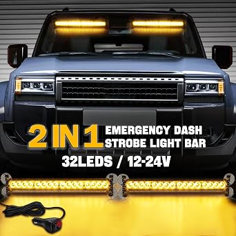 2x17Inch Led Car Strobe Warning Lights - 32LED Emergency IP65 Flashing Recovery Warning Strobe Light Beacon, 23 Flash Patterns Flashing Light for Car Vehicles Trucks (amber.)