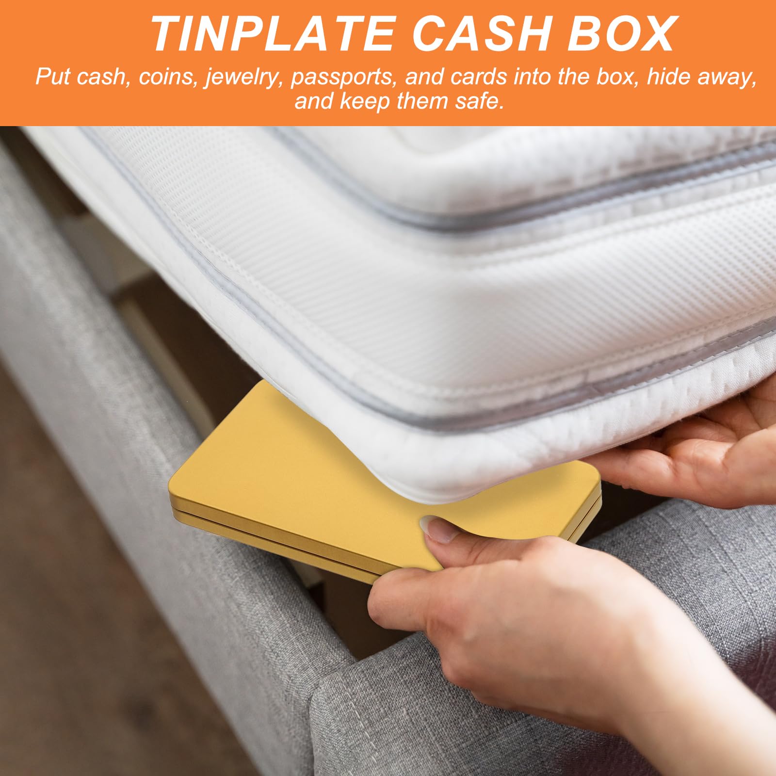 PATIKIL Small Cash Box, 2 Pcs Money Holder Metal Tin Box Cash Tray Money Organizer Case for Cash Ticket Credit Card Check Gift Gold - Image 4