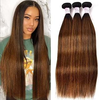 Beauty Forever Malaysian Straight Hair 3bundles #FB30 Balayage Ombre Human Hair Weave, 18 20 22Inch Straight Bundles 3PCS Deals Virgin Hair Extensions