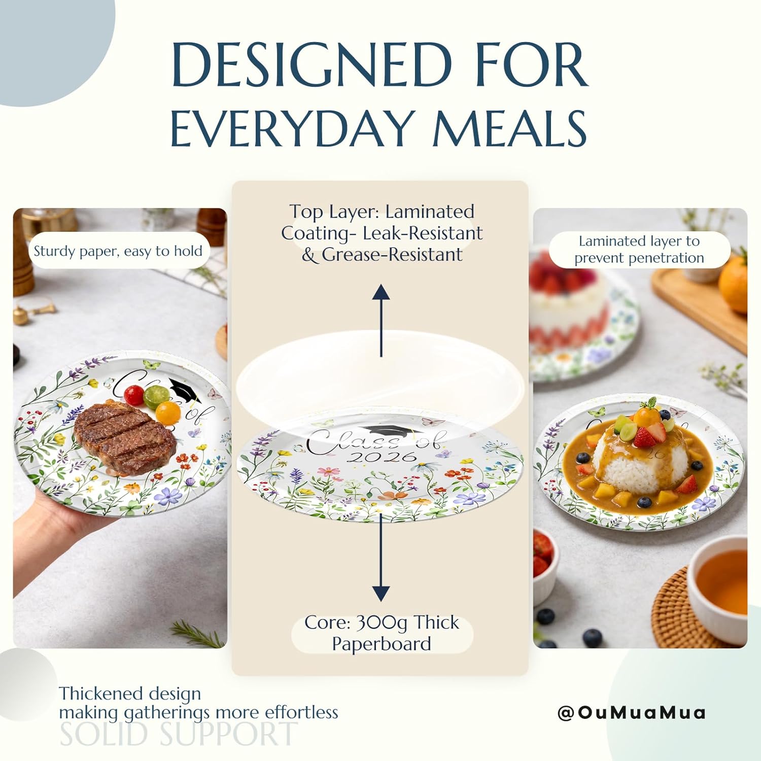 2026 Graduation Party Decoration Plates Set, Wildflower Graduation Disposable Paper Plates & Napkins, Class of 2026 Dessert Floral Dinnerware Set for Congrats Grad Spring Birthday Party Decor