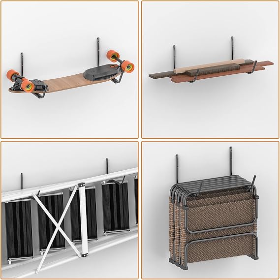 WALMANN Kayak Storage Rack, 4 Pack Heavy Duty Wall Mount Kayak Hooks for Garage Utility Storage Hangers for Canoe Surfboard Skiis Snowboard Paddle Board Ladders